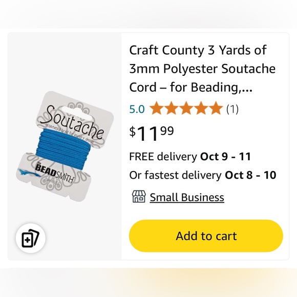 THREE Soutache ornamental braid for jewelry design, peacock, 3 yd, the beadsmith - Picture 2 of 5